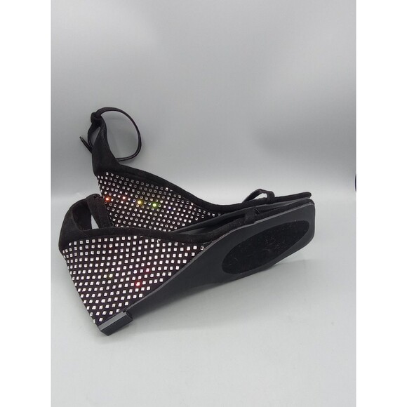 Lagaro Black Suede Rhinestone Ankle Strap Platform Wedge Sandals Women’s Sz 10 - Picture 8 of 12